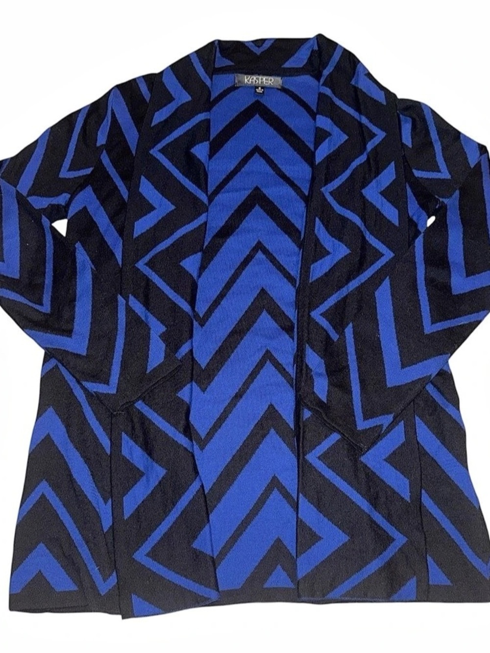Kasper Geometric Blouse in Blue & Black Size Small Like New